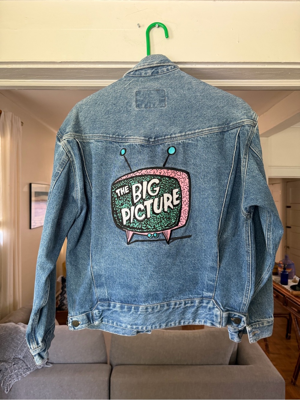Calvin Klein Light Blue Denim Jacket with Pink & Teal TV Graphic